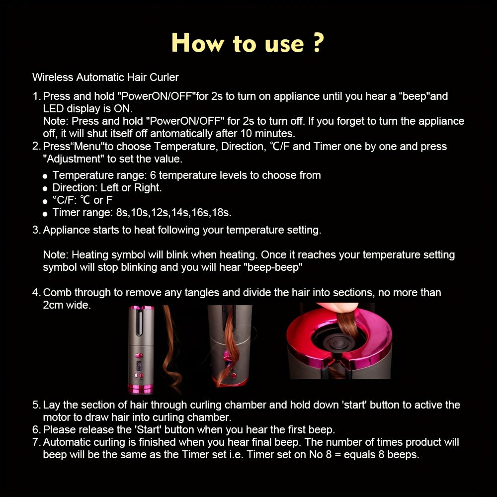 GlamGo | Portable Hair Curler – Rechargeable Wand with Auto-Off Safety Feature