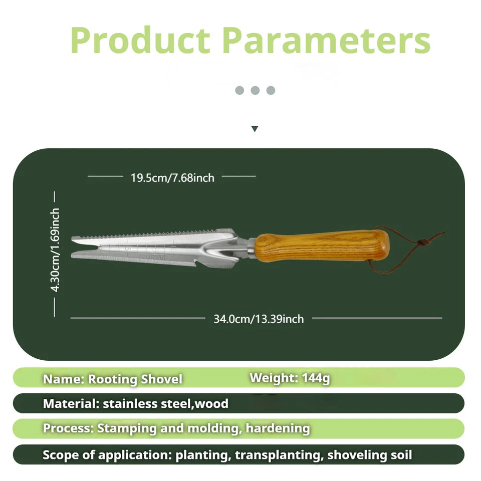 DuoDig | 5-in-1 Stainless Steel Weeding Tool with Beech Wood Handle