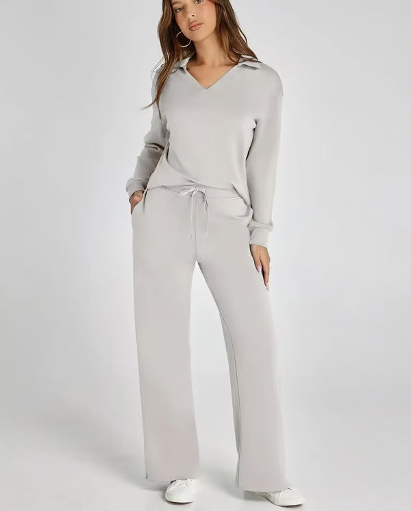 Variant image for Bella Notte | Women's Two Piece Set – Elegant V-Neck Sweatshirt & Trousers-10
