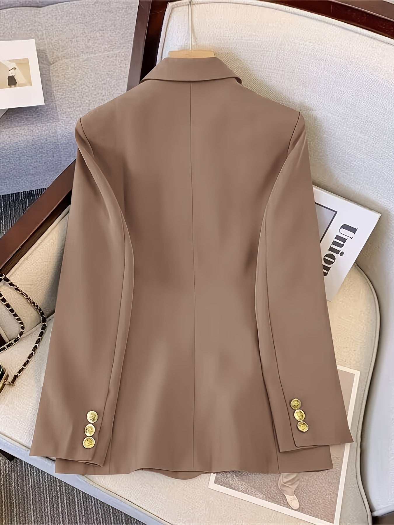 Elegant Women's Slim Blazer with Golden Buttons for All Seasons-6