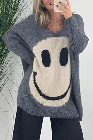Gillian Oversized Smiley Wool Jumper - Cozy Winter Essential for Casual Style-1