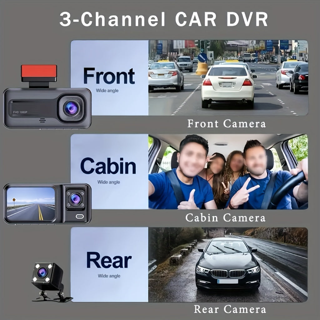 TriCam | 1080P Dash Cam – Front, Cabin & Rear Recording