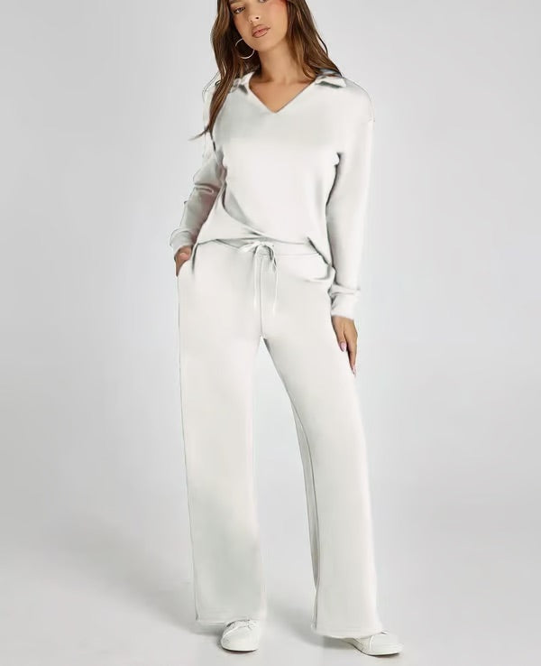 Bella Notte | Women's Two Piece Set – Elegant V-Neck Sweatshirt & Trousers-5