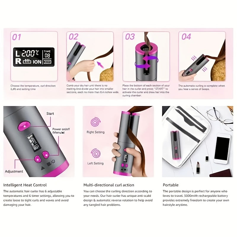 GlamGo | Portable Hair Curler – Rechargeable Wand with Auto-Off Safety Feature