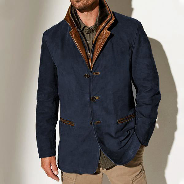 Variant image for Men's Suede Jacket with Leather Trim - Structured Fit & Classic Notched Lapel-6