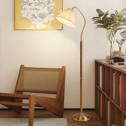 GlowLodge | Japanese Vintage Flower Solid Wood Iron Fabric 1-Light Floor Lamp
