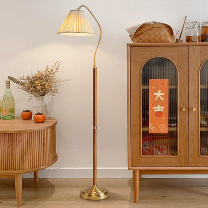 GlowLodge | Japanese Vintage Flower Solid Wood Iron Fabric 1-Light Floor Lamp