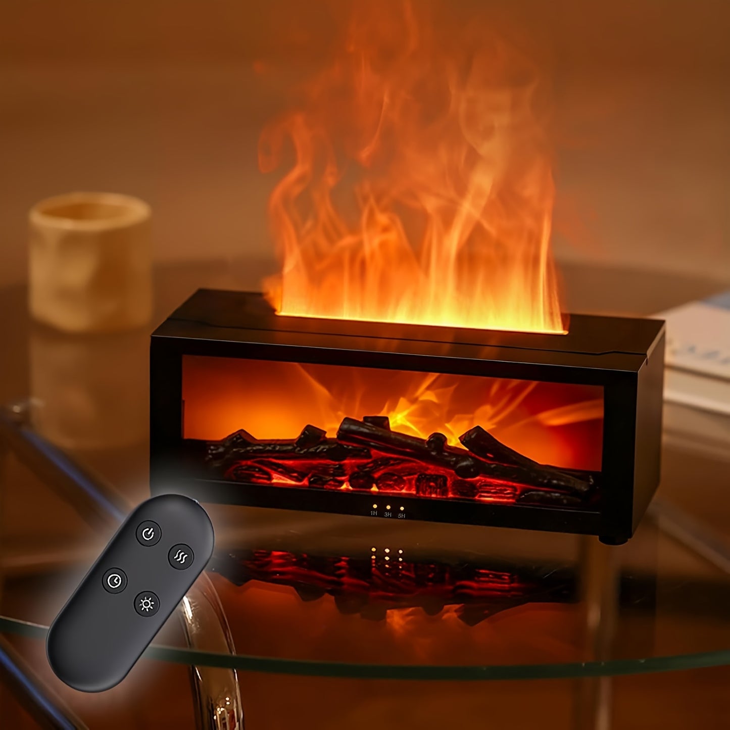 GlowHaven | USB Fireplace Humidifier – 7-Color Flame & Mist