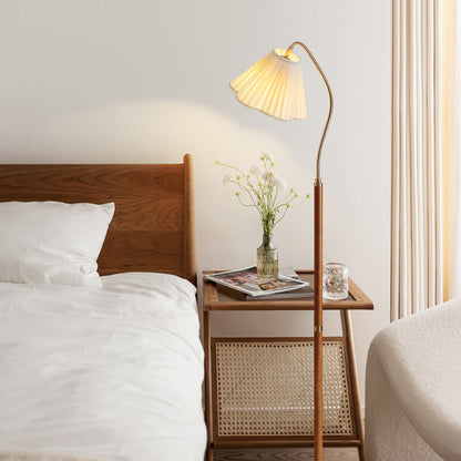 GlowLodge | Japanese Vintage Flower Solid Wood Iron Fabric 1-Light Floor Lamp