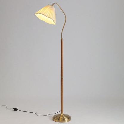 GlowLodge | Japanese Vintage Flower Solid Wood Iron Fabric 1-Light Floor Lamp