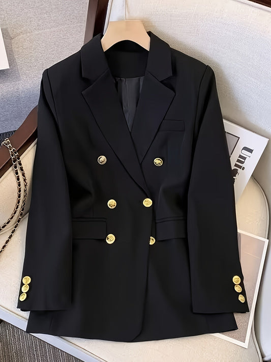 Elegant Women's Slim Blazer with Golden Buttons for All Seasons-1