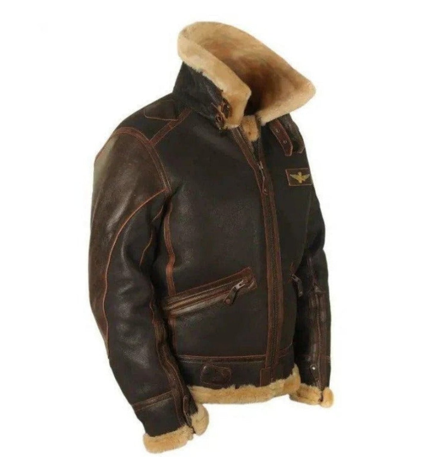 Stylish Men's Vegan Leather Pilot Jacket with Faux Fur Lining for Winter-2