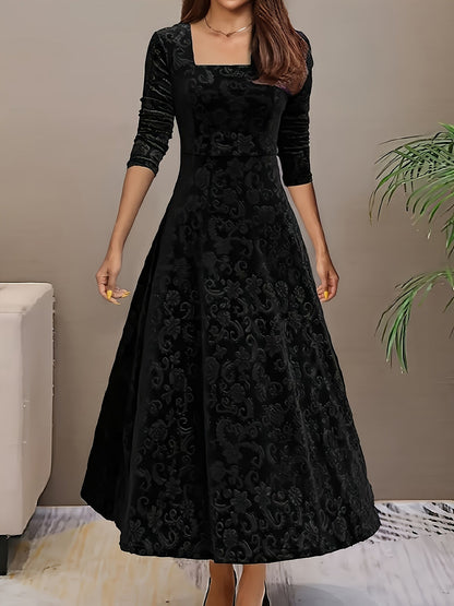 Isabella | Women's Cocktail Dress – Elegant Floral Velvet Design-5