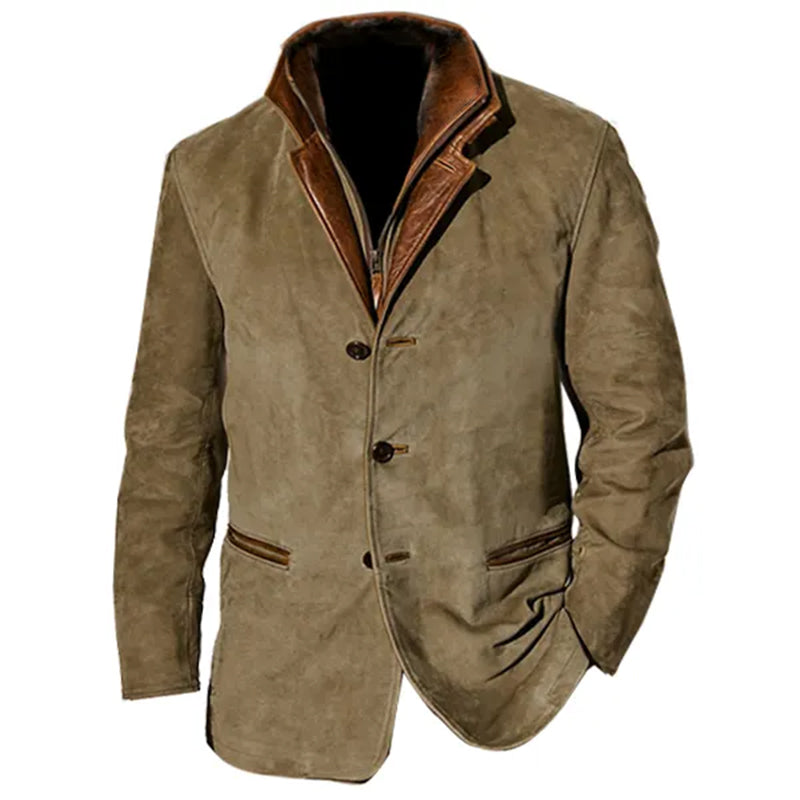 Men's Suede Jacket with Leather Trim - Structured Fit & Classic Notched Lapel-3