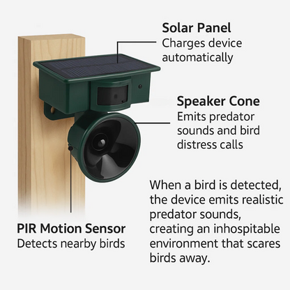 TerraGuard | Weatherproof bird repeller with PIR & solar energy