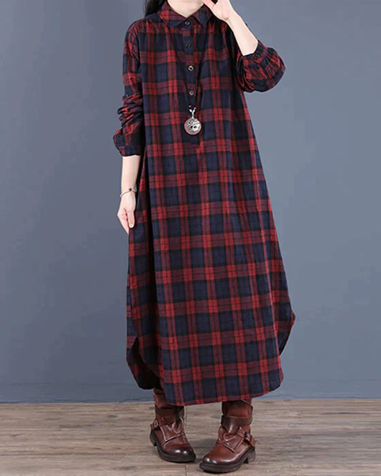 Variant image for Belezza Lefèvre - Women's Long-Sleeved Plaid Shirt Dress for Versatile Style-1
