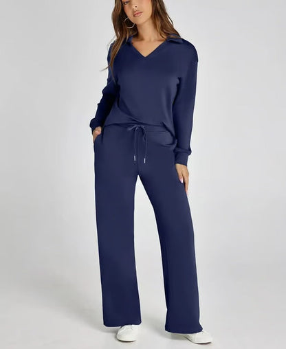 Variant image for Bella Notte | Women's Two Piece Set – Elegant V-Neck Sweatshirt & Trousers-4