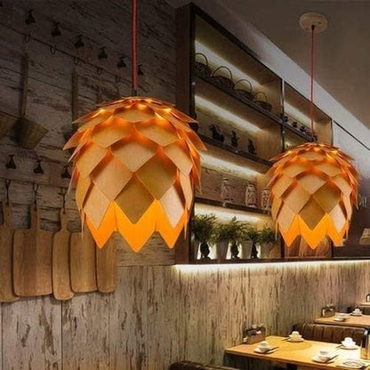 PineGlow | Handcrafted Wooden Pine Cone Pendant Light