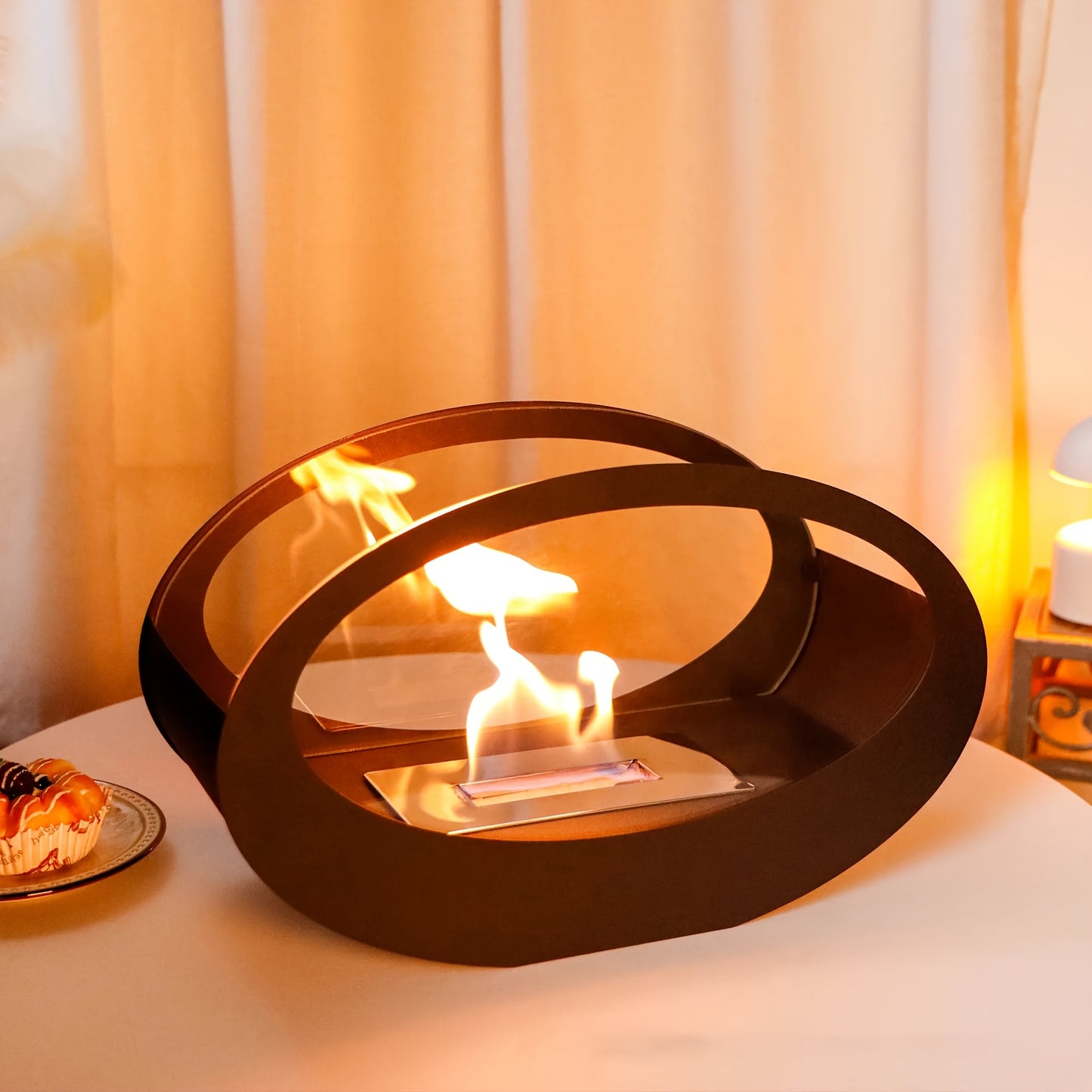 FireLoom | Vintage Tabletop Fireplace – Lacquered Finish & Real Flamese