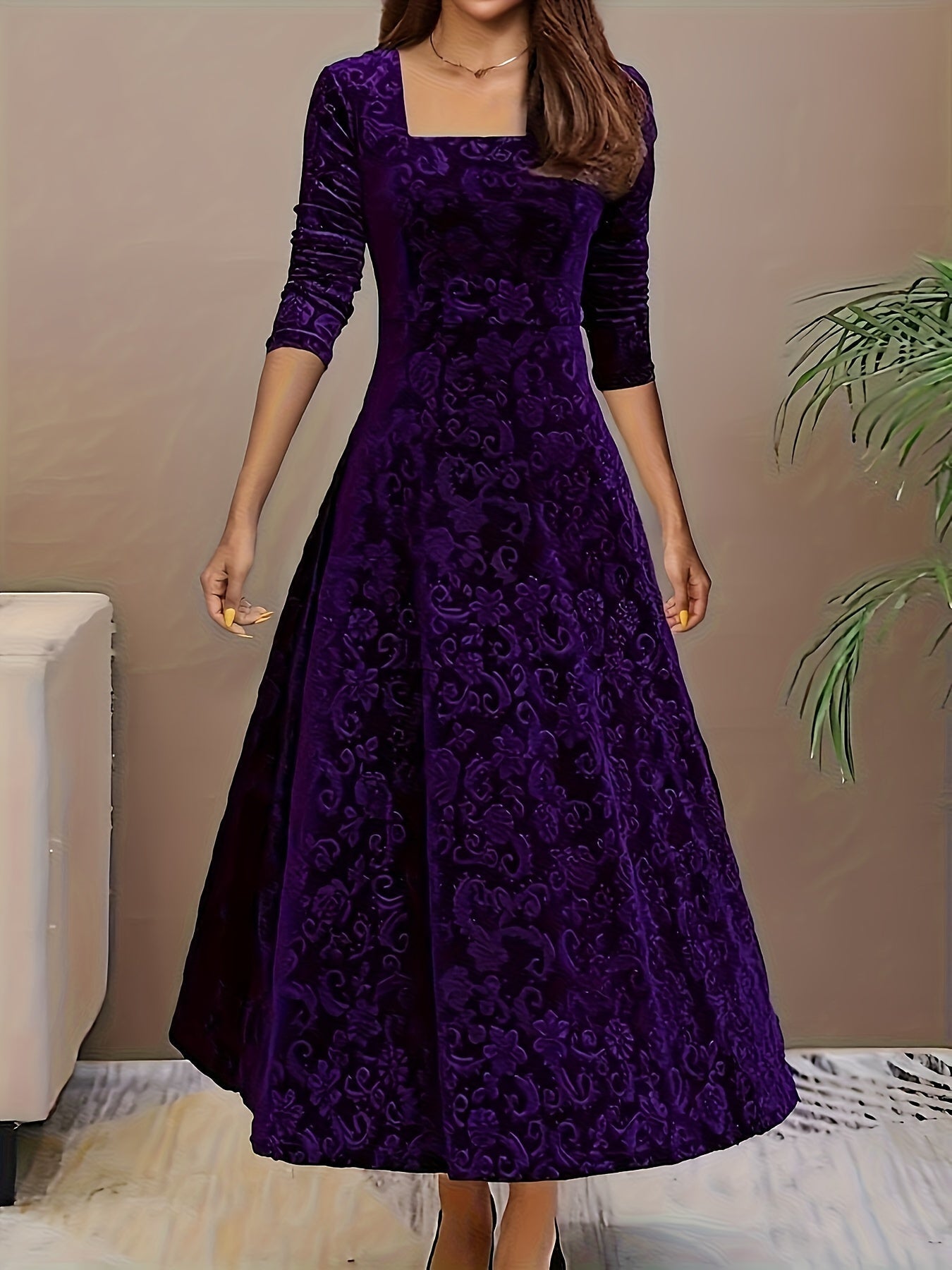 Isabella | Women's Cocktail Dress – Elegant Floral Velvet Design-3