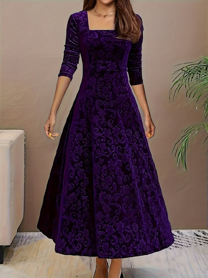Isabella | Women's Cocktail Dress – Elegant Floral Velvet Design-3