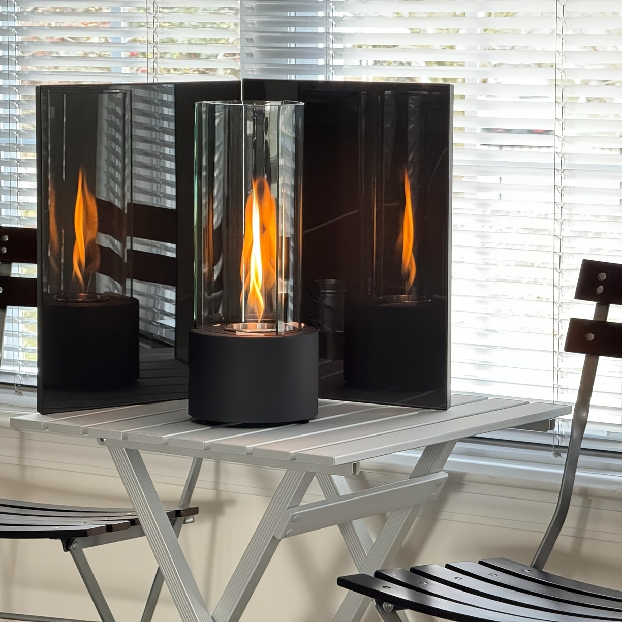 TwistFlame | Tabletop Fireplace – Elegant Swirling Glass Design