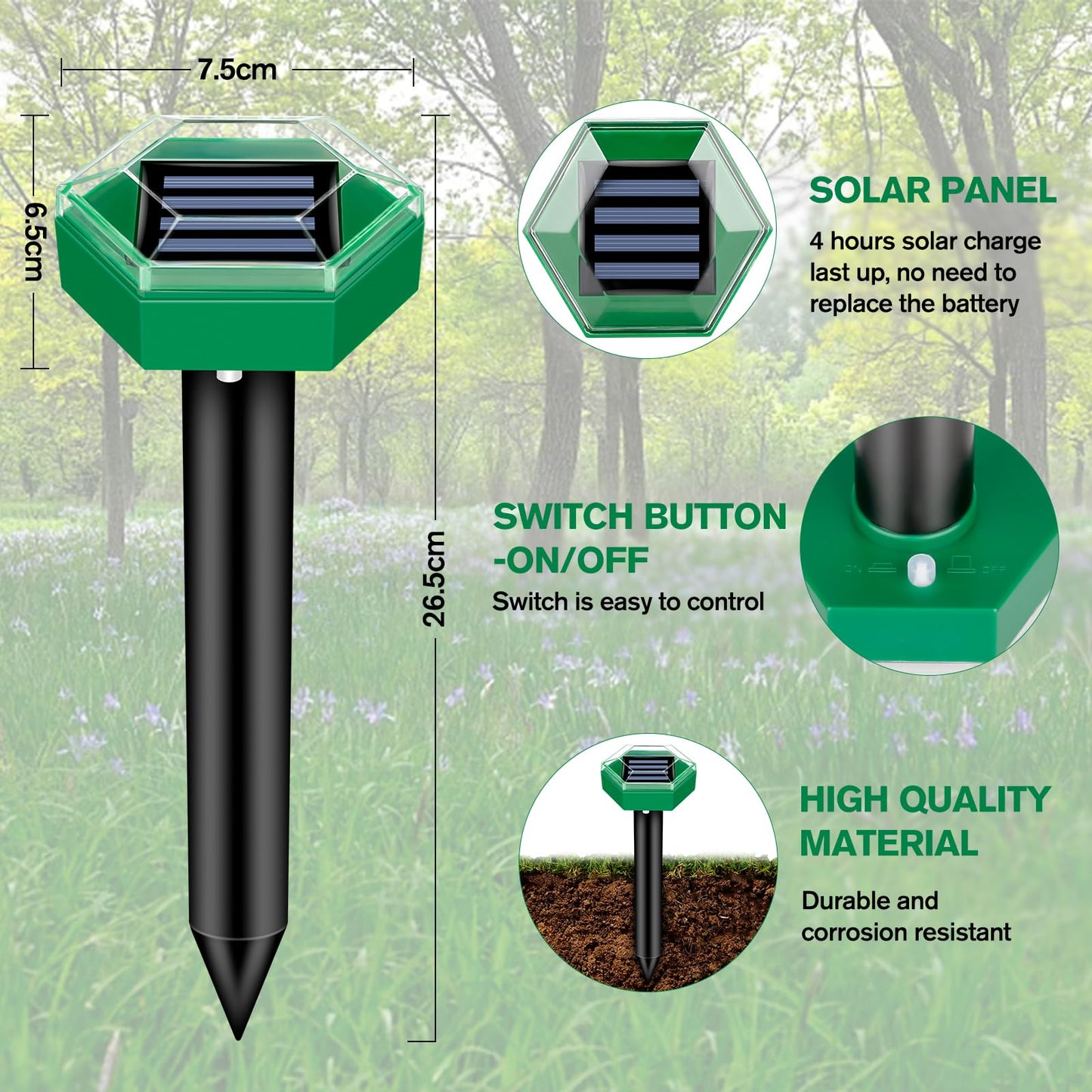 VibeFence | Solar Mole Repellent with 465 m² Coverage