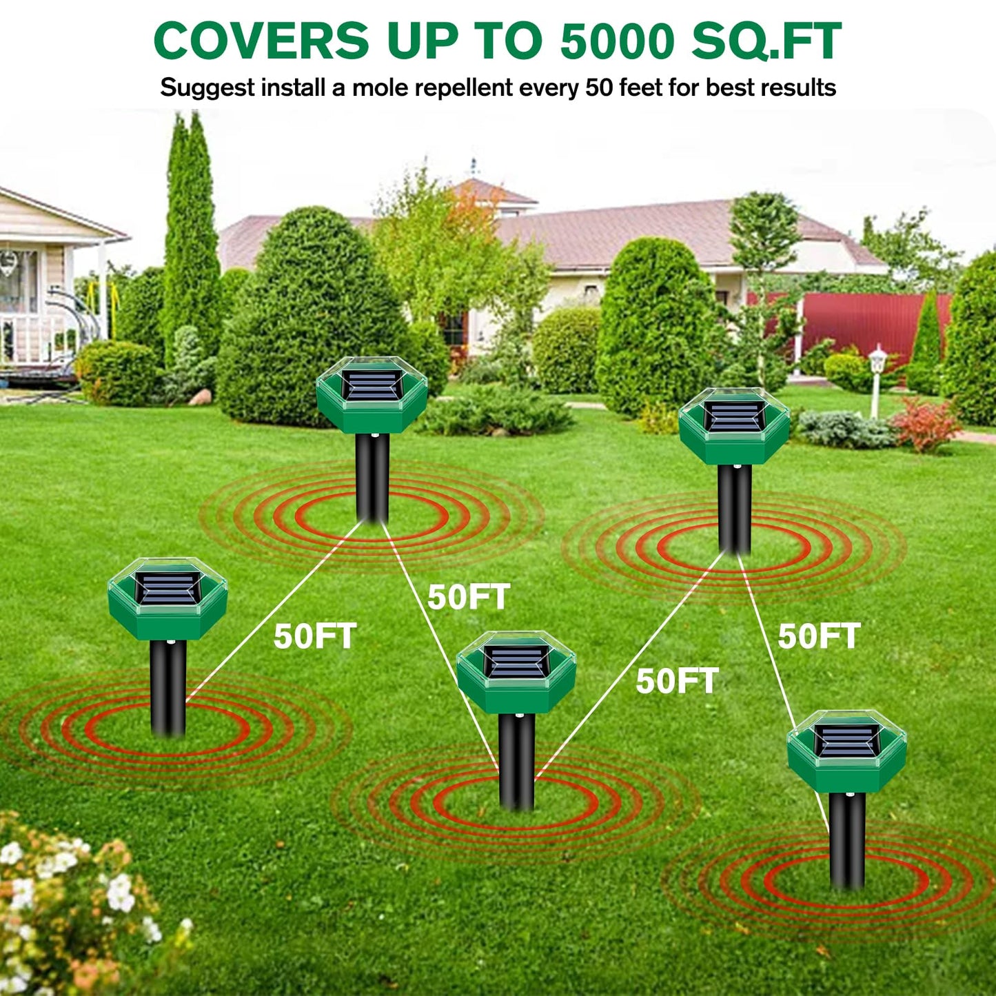 VibeFence | Solar Mole Repellent with 465 m² Coverage