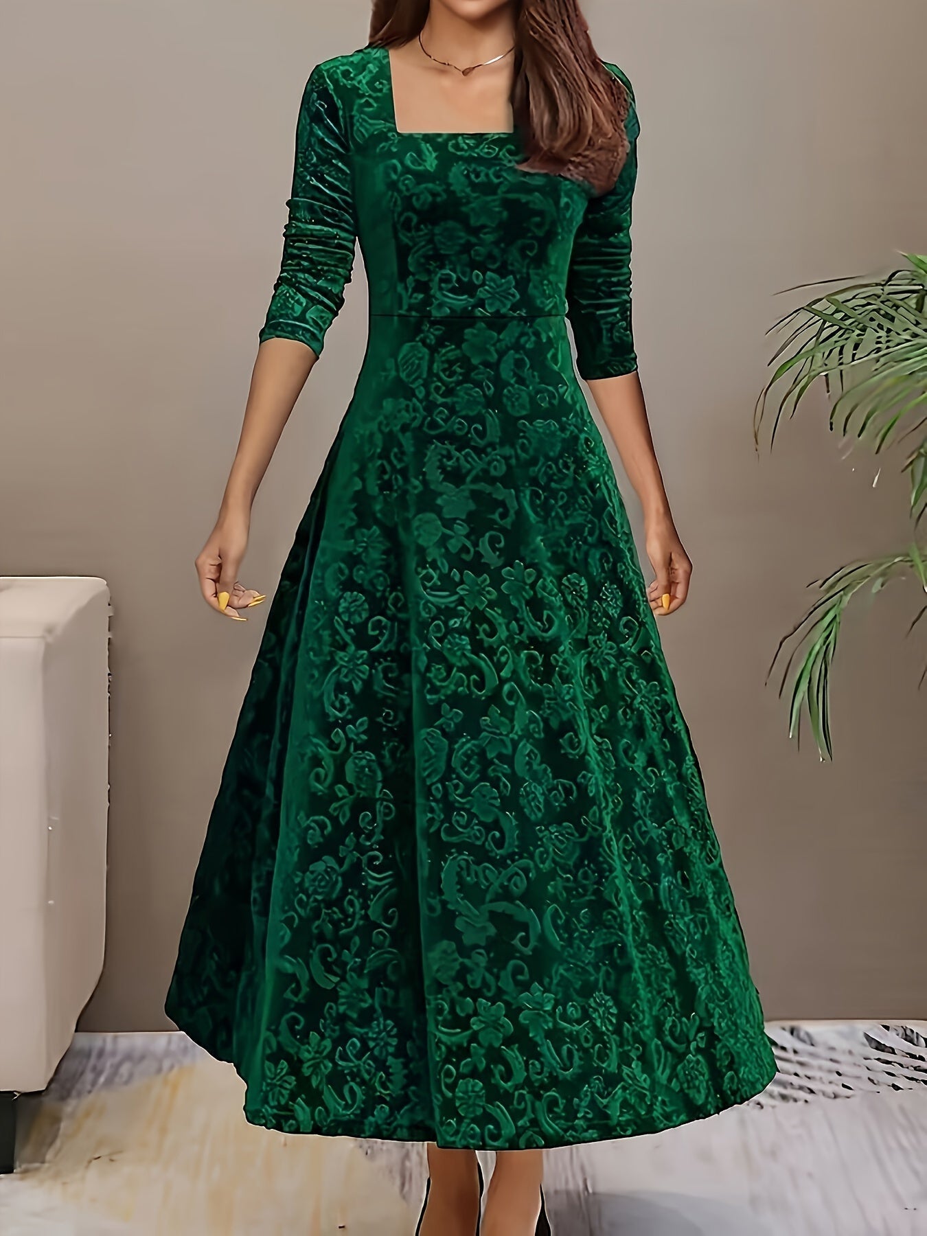Isabella | Women's Cocktail Dress – Elegant Floral Velvet Design-6