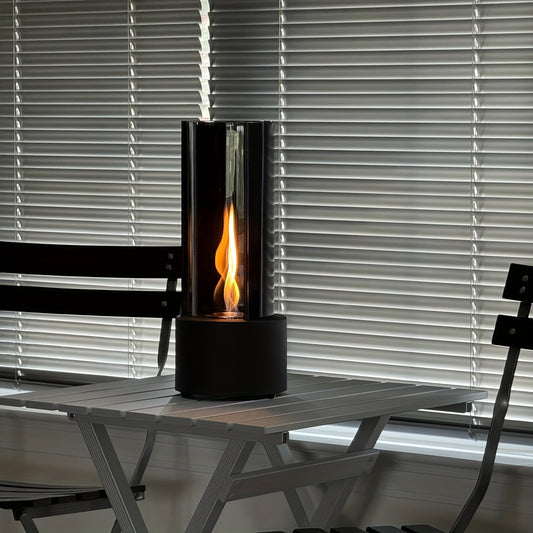 TwistFlame | Tabletop Fireplace – Elegant Swirling Glass Design
