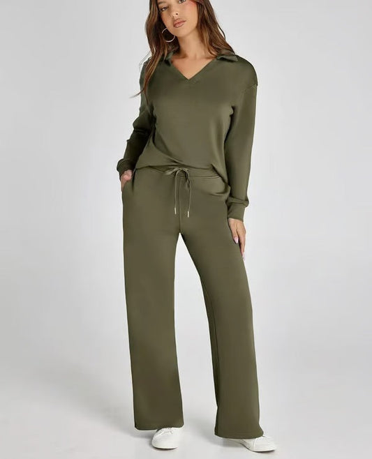 Bella Notte | Women's Two Piece Set – Elegant V-Neck Sweatshirt & Trousers-1