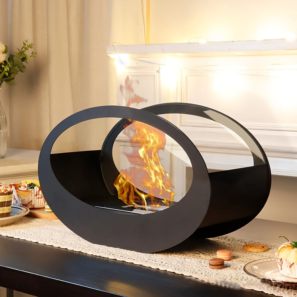 FireLoom | Vintage Tabletop Fireplace – Lacquered Finish & Real Flamese