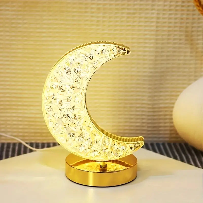 LuxeGlow | Elegant & Portable Crystal Moon Table Lamp