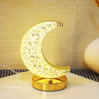 LuxeGlow | Elegant & Portable Crystal Moon Table Lamp