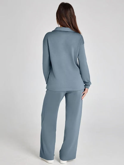 Bella Notte | Women's Two Piece Set – Elegant V-Neck Sweatshirt & Trousers-4