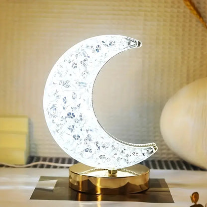 LuxeGlow | Elegant & Portable Crystal Moon Table Lamp