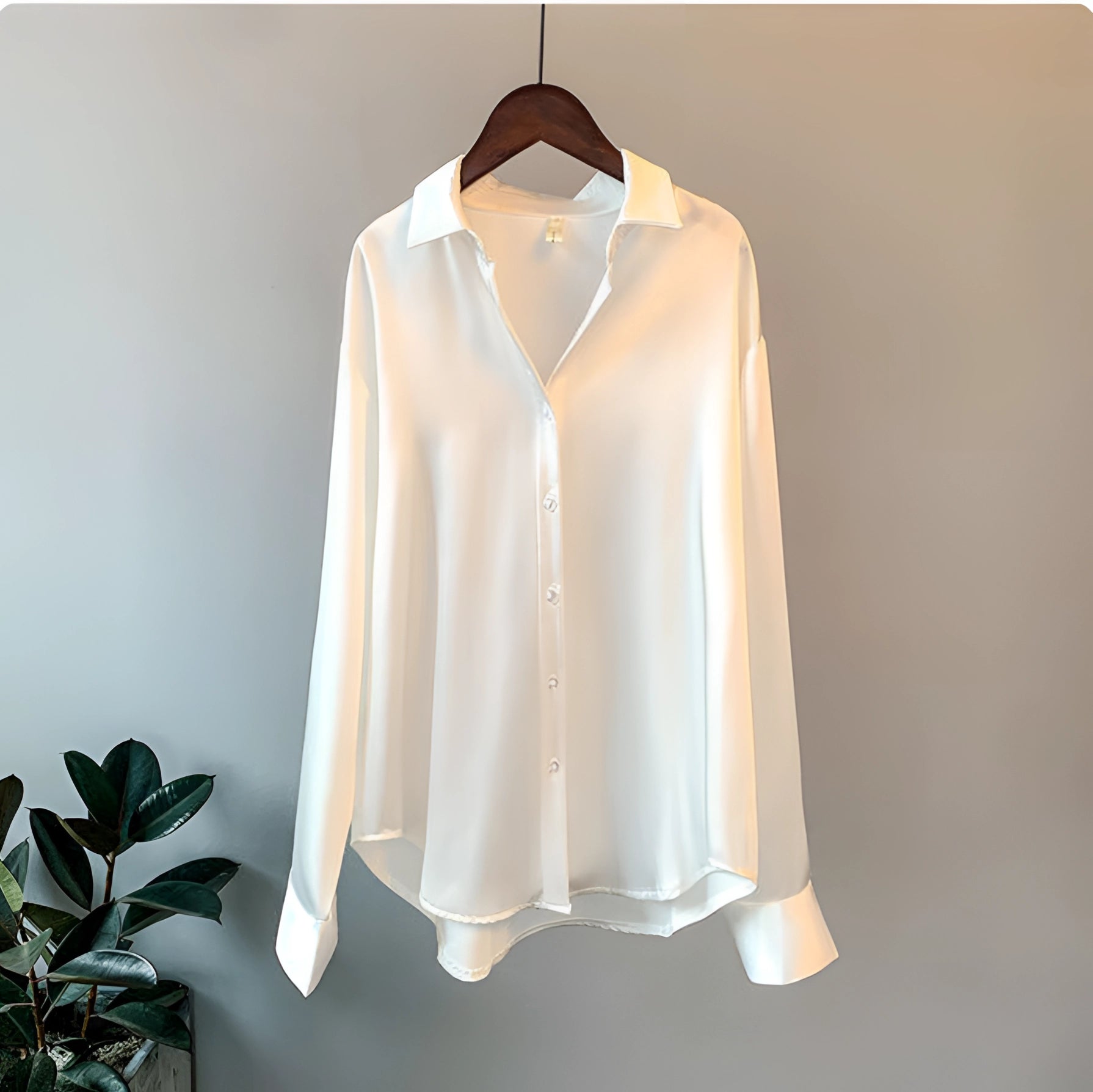 Variant image for Lunara - Elegant Silk Blouse for Women | Long Sleeve Button-Up Plus Size Tops-13