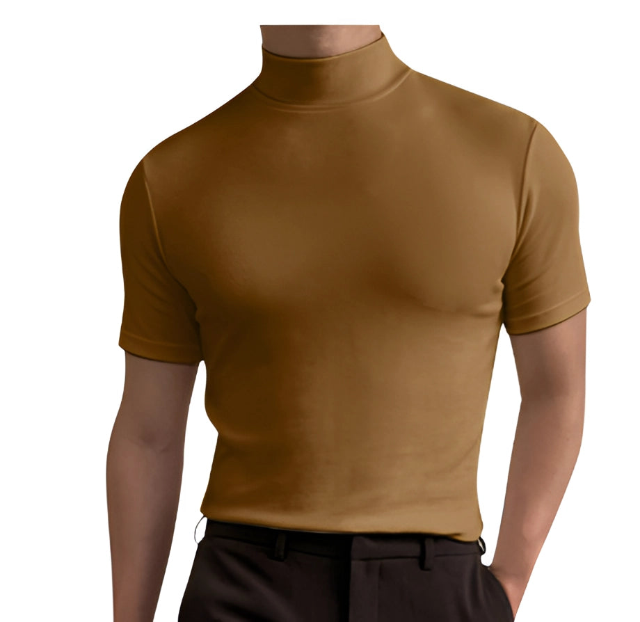 Variant image for Baileny - Men's Slim Fit White Cotton Short Sleeve Turtleneck Shirt-49