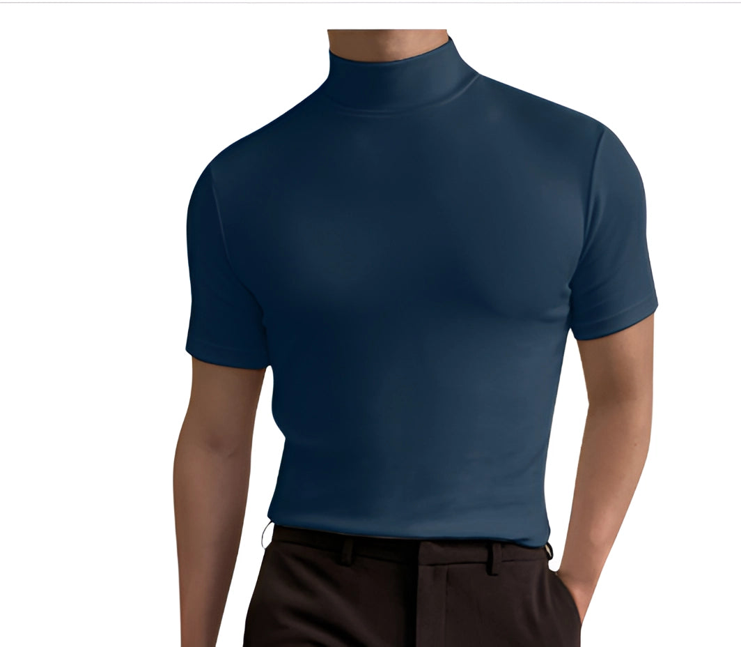 Variant image for Baileny - Men's Slim Fit White Cotton Short Sleeve Turtleneck Shirt-43