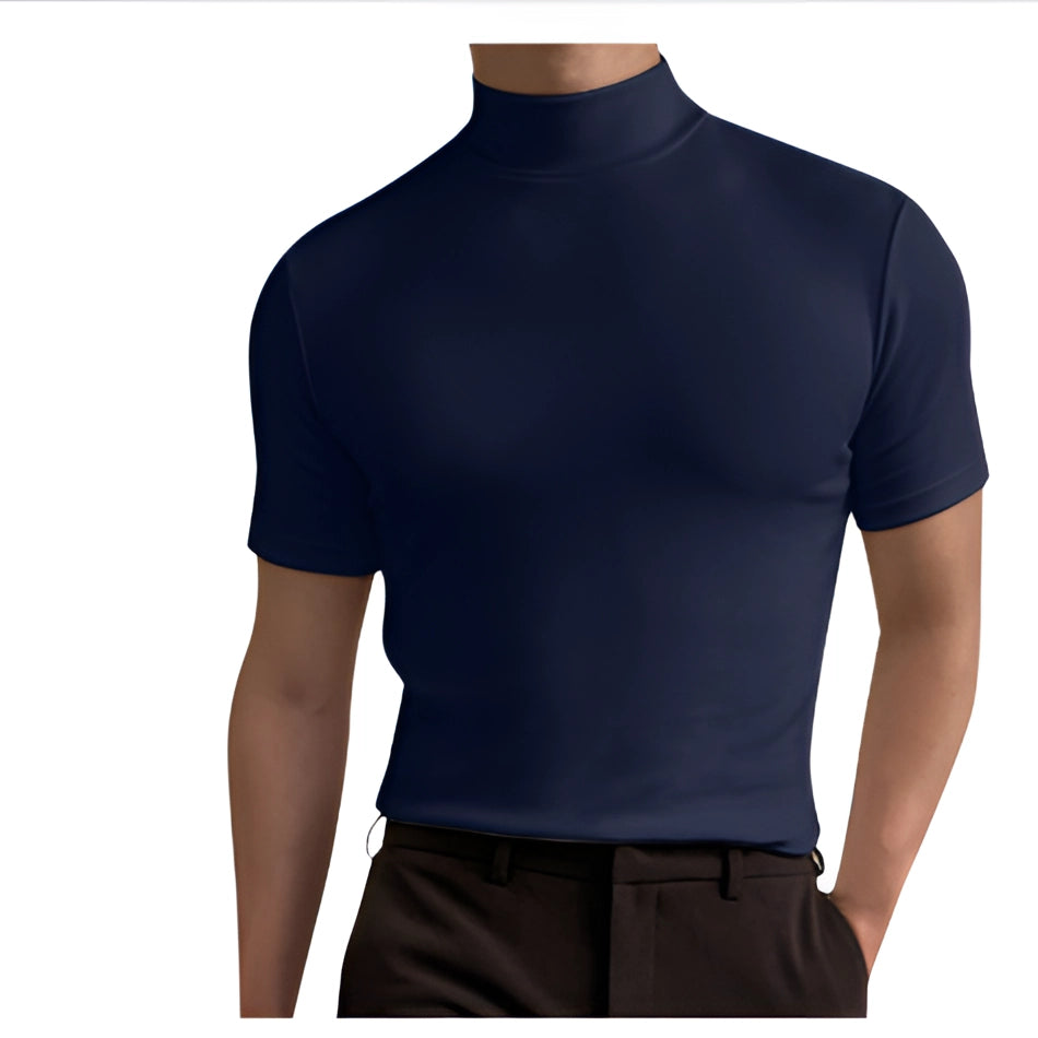 Variant image for Baileny - Men's Slim Fit White Cotton Short Sleeve Turtleneck Shirt-37