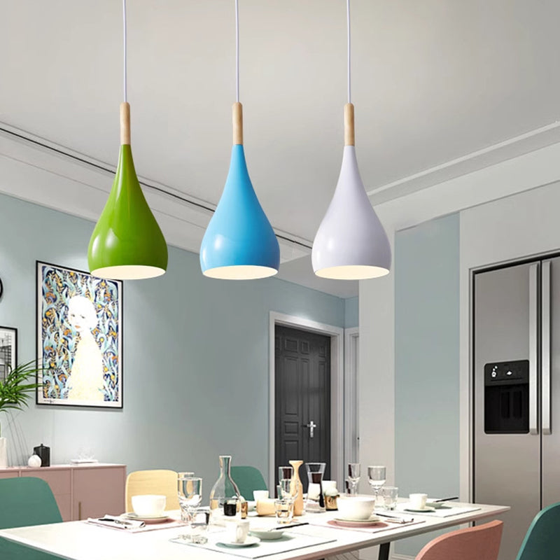 LumoNord | Nordic Iron Wood Aluminium Pumpkin Water Drop 1-Light Pendant Lamp for Dining Room