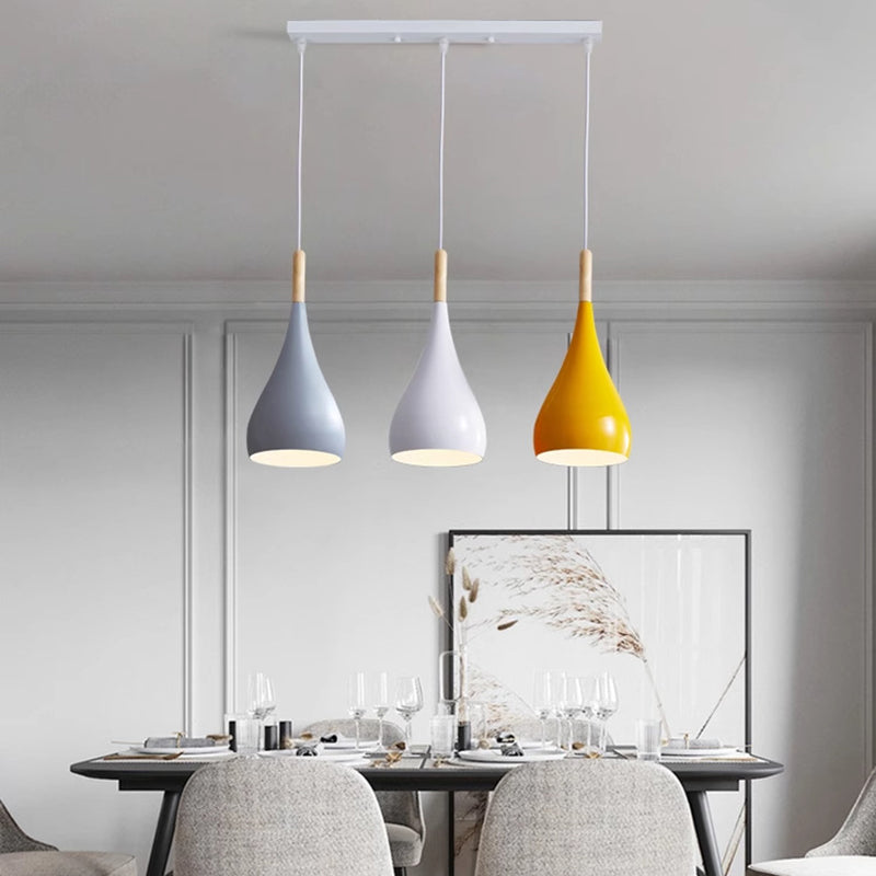 LumoNord | Nordic Iron Wood Aluminium Pumpkin Water Drop 1-Light Pendant Lamp for Dining Room