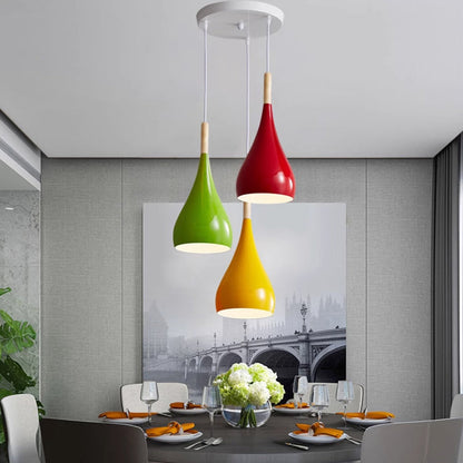 LumoNord | Nordic Iron Wood Aluminium Pumpkin Water Drop 1-Light Pendant Lamp for Dining Room