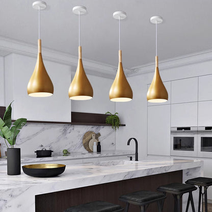 LumoNord | Nordic Iron Wood Aluminium Pumpkin Water Drop 1-Light Pendant Lamp for Dining Room