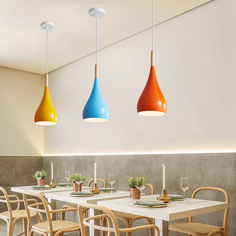 LumoNord | Nordic Iron Wood Aluminium Pumpkin Water Drop 1-Light Pendant Lamp for Dining Room