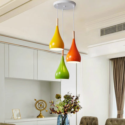LumoNord | Nordic Iron Wood Aluminium Pumpkin Water Drop 1-Light Pendant Lamp for Dining Room