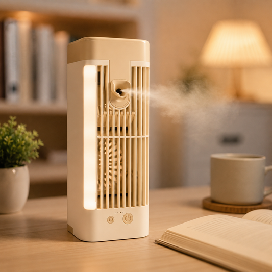 Breezov - Compact Vertical Desk Misting Fan
