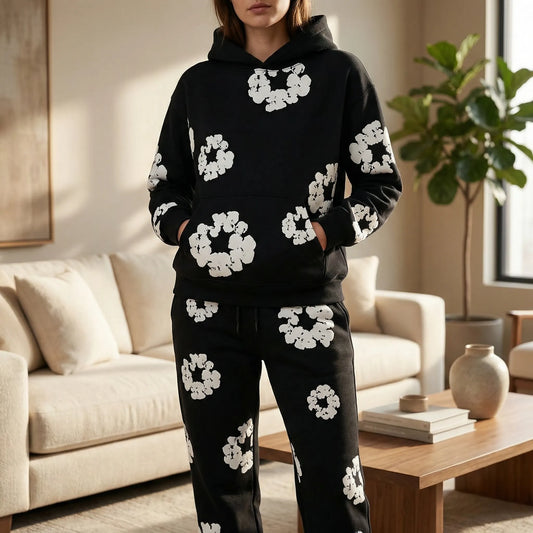 FloriqueSet - Floral Print Hoodie Set