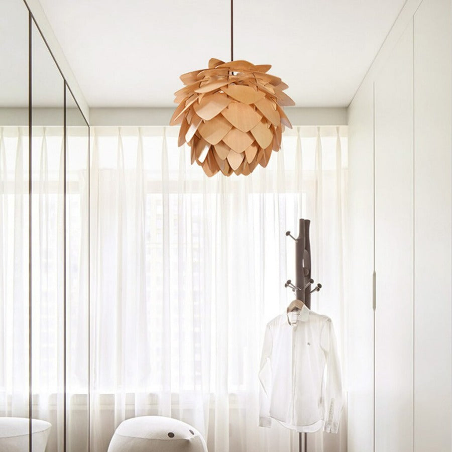 PineGlow | Handcrafted Wooden Pine Cone Pendant Light