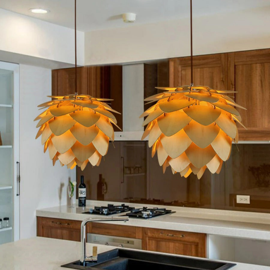 PineGlow | Handcrafted Wooden Pine Cone Pendant Light
